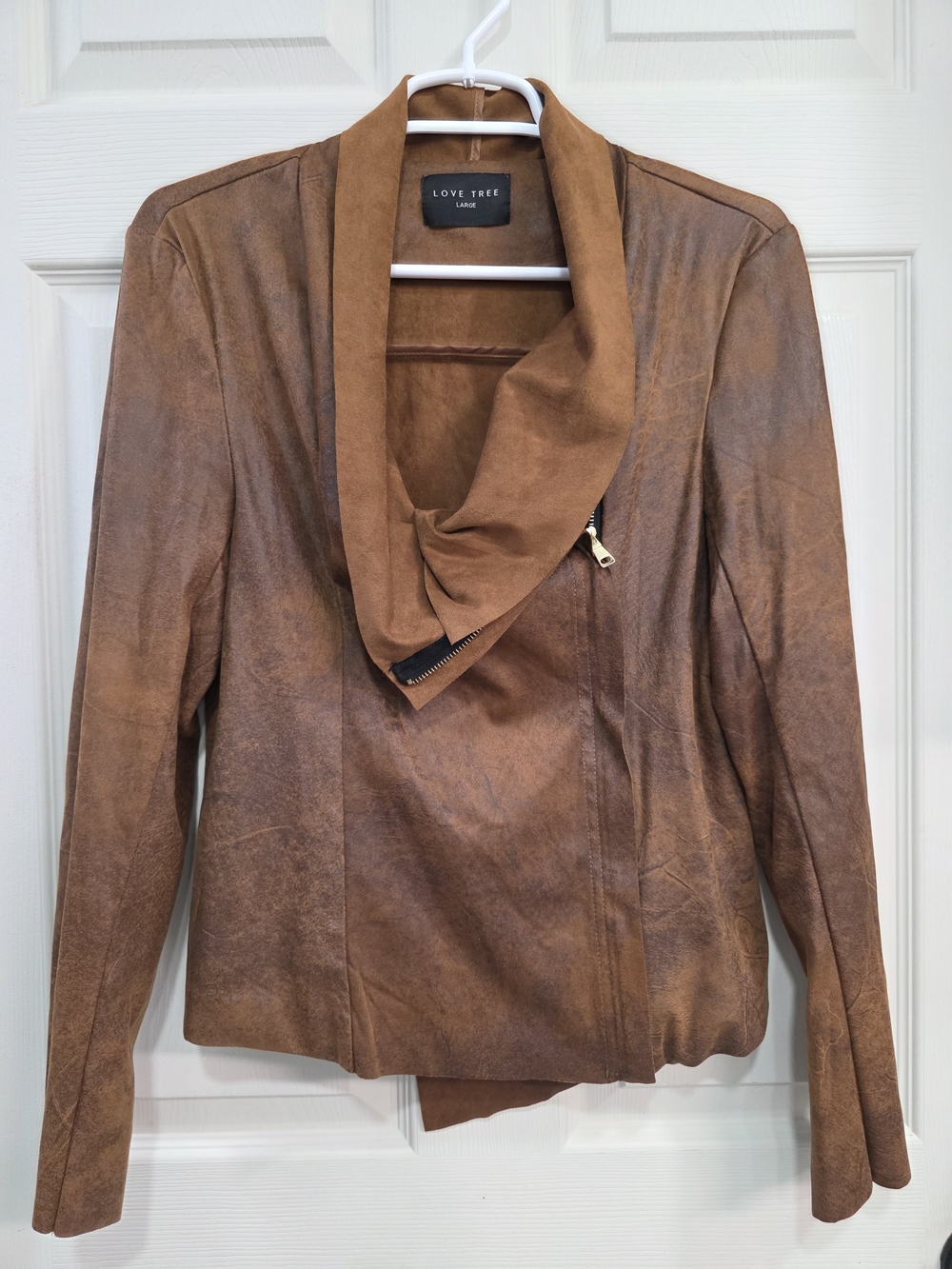Love Tree Tan Faux Suede Draped Moto Jacket